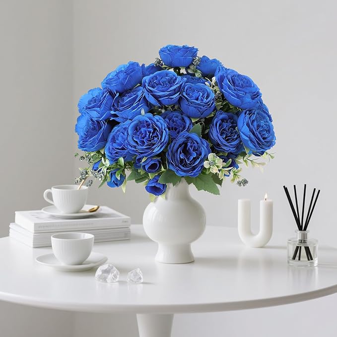 16 Pack Royal Blue Peonies Artificial Flowers,Fake Silk Hydrangea Bouquet for Bridal Wedding Home Table Decor Reusable Dining Opening Ceremony Birthday Arrangement Faux Floral