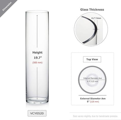 WGV Cylinder Vase, Diameter 5", Height 20", Clear Glass Floral Planter Container, Tall Centerpiece Arrangement for Wedding Party Event Home Office Decor, 1 Piece