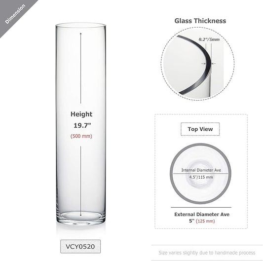 WGV Cylinder Vase Bulk, Diameter 5", Height 20", Clear Glass Floral Planter Container, Tall Centerpiece Arrangement for Wedding Party Event Home Office Decor, 6 Pieces