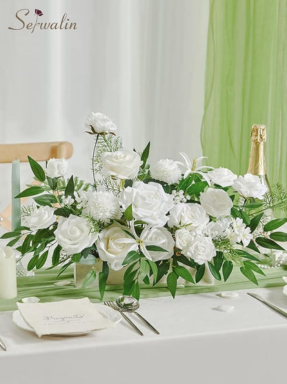 Serwalin White Flowers Artificial, Fake Roses Flowers for Wedding Cake Decoration, Silk Flowers for Wedding Bouquets Baby Shower Centerpieces Floral Arrangements Party Decor
