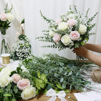 120 Pcs 5 Mixed Eucalyptus Greenery Stems Artificial Baby Breath Flowers Bulk Eucalyptus Leaves Bundle Faux for DIY Wedding Decoration Bouquets Home Arrangement Floral Vase Decor