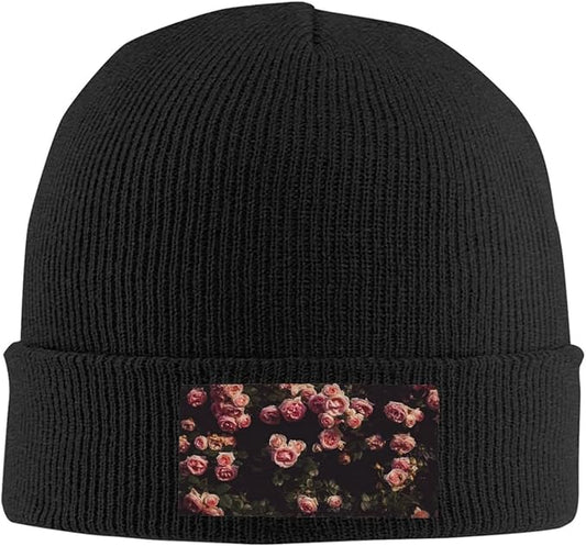 Cute Rose Beanie Hat Rose Beanie Cap Rose Flower Knitted Beanies Flower Knit Hats Winter Hat for Women Men