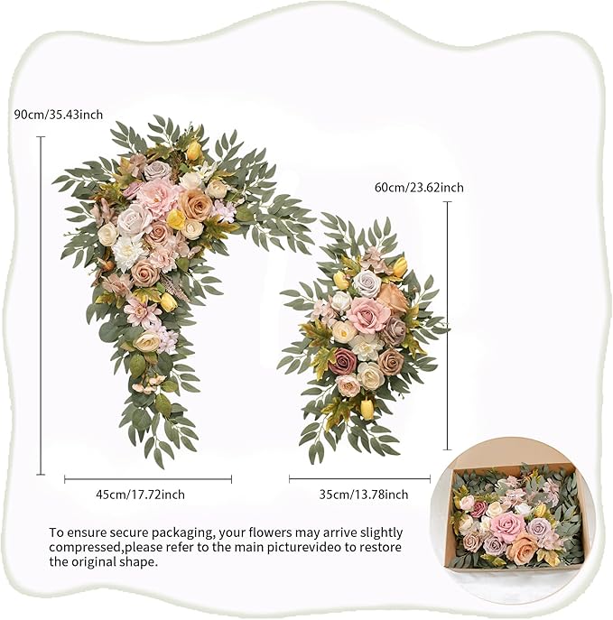 Wedding Arch, Artificial Flowers, Wedding Decor with Drapes (Set of 4)，Be Suited to Banquet, Party, Wedding Decor Ceremony and Background Decoration (Champagne Pink)