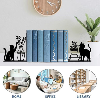 Cat Metal Bookends Cute Cat Book Ends for Shelves Bookshelf Home Office Desk Decorative Bookshelf Decor Gift for Cat Lovers and Reading Enthusiasts