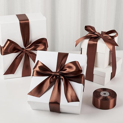 1-1/2 Inch Wide Brown Satin Ribbon, 50 Yards Solid Polyester Fabric Ribbon for Roses Making, Gift Wrapping, Christmas, Wedding Decorations, Crafts, Bows