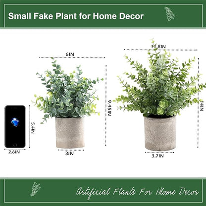 2 Pack Small Fake Plants 14" Eucalyptus Potted Artificial Plants for Shelf Desk Home Bathroom Farmhouse Room Coffee Table Decor (Sage Green-Large)