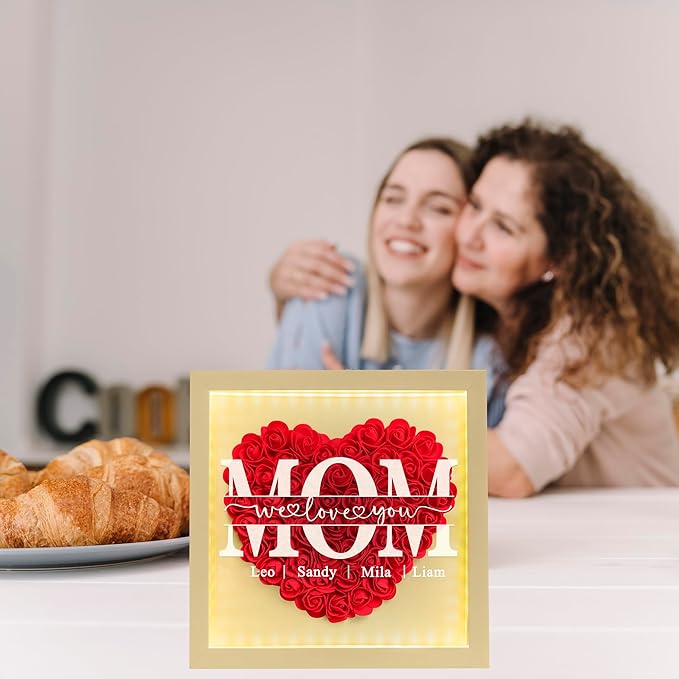 Personalized Mom Flower Shadow Box With LED Light Mom We Love You Flower Shadow Box Light Up Frame With Kid's Name Mothers Day Gifts for MOM Grandma Family Birthday