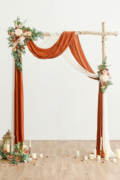 Ling's moment Fall Artificial Wedding Arch Flowers Kit Pack of 4, 2pcs Hanging Flower Arrangement 2pcs Drapes Ceremony Rose Arbor Backdrop Brunt Orange Terracotta Floral Party Autumn Outdoor Decor