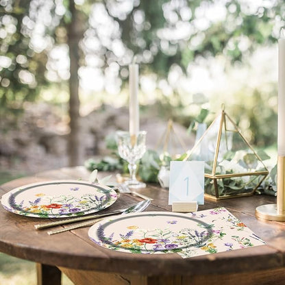 75pcs Floral Disposable Tableware Set, Spring Floral Paper Party Plates Napkins Forks Watercolor Flower Dinnerware Favors for Baby Shower Girls Women Birthday Tea Picnic Serve 25 Guests