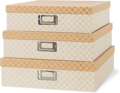 Soul & Lane Decorative Storage Boxes with Lids for Organizing, Set of 3 Jumbo Scrapbook Letter Storage Boxes for Documents, Photos, Keepsakes, Memories, Geometric Check