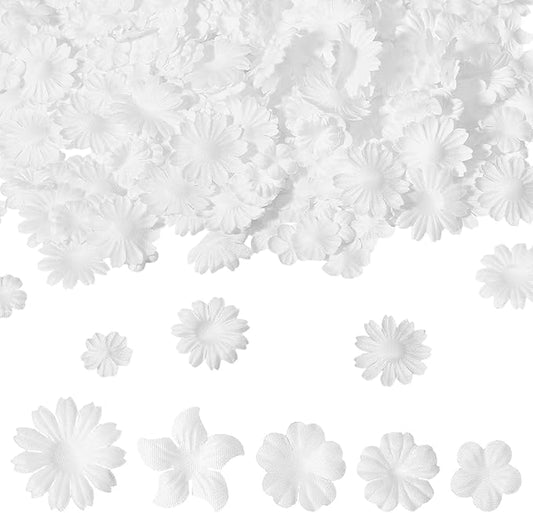 CHGCRAFT 500 Pcs 5 Style Handmade Flowers White Cloth Flower Head for Greeting Card Scrapbooking DIY Crafting