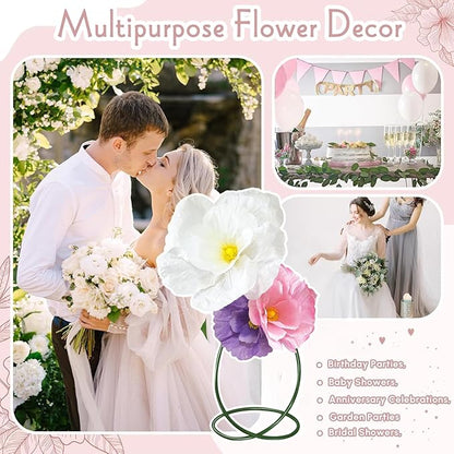 Giant Paper Flowers Decorations for Wall, 3Pack Large Fake Artificial Flower for Decoration, Waterproof Colorfast for Wall Room Decoration Bridal Shower Baby Shower Wedding Decor (Purple Pink White)