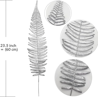 CATTREE Artificial Silver Plants Tall Fern Leaves 23" 10 Pack, Fake Boston Ferns Plant Decorations Plastic Faux Foliage Shrubs Large Leaf for Party Wedding Table Centerpiece Bouquet DIY Silvery Décor