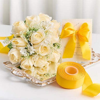 1-1/2 Inches 100 Yards Yellow Satin Ribbon, Solid Fabric Ribbon Roll for Flower Bouquets, Gift Wrapping, Wedding, Handmade Crafts