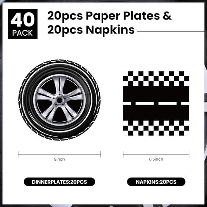 40 Pcs Race Car Plates and Napkins Party Supplies, Race Car Birthday Party Decorations Tableware Set Disposable Paper Plates and Napkins For Kids Boys Birthday Baby Shower Serves 20
