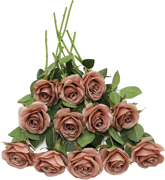 Artificial Rose Flower Artificial Flowers Flower with Long Stem Silk Roses Bouquet for Wedding Bridal Shower Party Home Decoration (Dusty Rose, 30 Pcs)