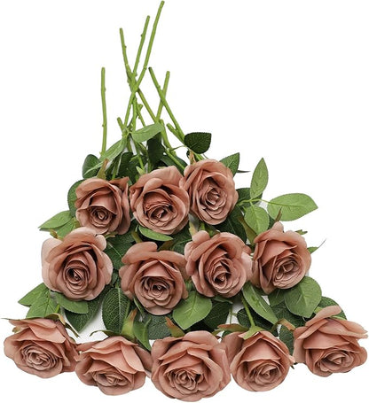 Artificial Rose Flower Artificial Flowers Flower with Long Stem Silk Roses Bouquet for Wedding Bridal Shower Party Home Decoration (Dusty Rose, 50 Pcs)