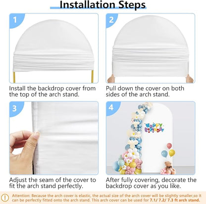 Hemmotop 7.2 ft White Arch Backdrop Cover (No Arch Stand) - Double-Sided Spandex Arch Covers Stretchy Backdrop for Party Wedding Birthday Baby Shower - Ideal for Balloon Arches