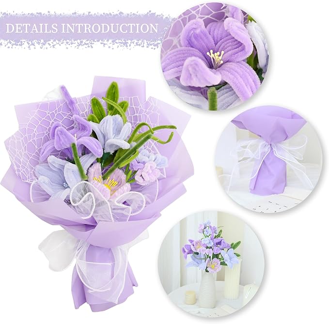 Crochet Flowers Bouquet Gifts for Women Birthday, Preserved Rose Forever Flower, Gifts for mom, Real Handmade Bouquet for Grandma Sister Wife Her from Daughter (Purple)
