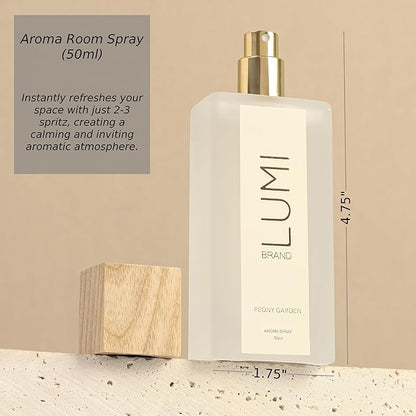 Luxury Aroma Gift Set | Peony Garden - Reed Diffuser (200ml), Wood Wick Soy Candle (200g), Room Spray (50ml) | Includes Dried Flowers & 8 Reeds | Luxurious Home Fragrance for Home Décor & Gifts