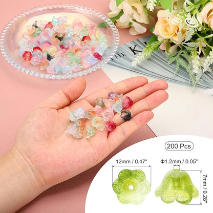 PATIKIL Glass Trumpet Flower Beads, 200 Pcs Gradient Flower Bead Charm for Jewelry Making DIY Craft, Bracelets, Earrings, Necklaces Decorations, Olive Green