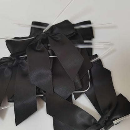 50pcs 3-1/2" Black Satin Ribbon Bows with Twist Ties Giant Bows for Fathers' Day 7th of July Gift Packing&Wrapping (Black)