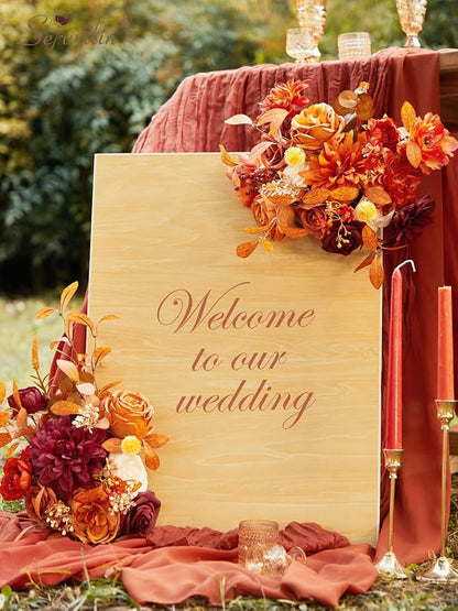 Serwalin Artificial Flowers Orange Burgundy Fall Fake Flowers for DIY Table Centerpieces for Wedding Bouquets Centerpieces Arrangements Silk Flowers Party Baby Shower Home Decorations
