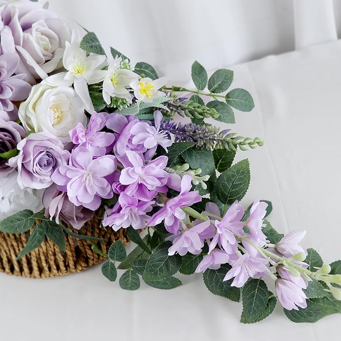 Bridal Bouquets for Wedding, Cascading Bouquets for Bride Lilac Purple Rose Artificial Bridal Bouquet for Wedding Anniversary Ceremony Bridal Shower Party Church Decoration