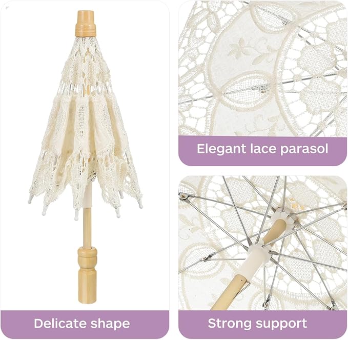 Bride Lace Parasol Umbrella 9.8 Inch Embroidered Cotton Wedding Photography Prop and Decorative Accessory for Bridal Ceremonies