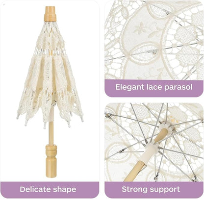 Bride Lace Parasol Umbrella 9.8 Inch Embroidered Cotton Wedding Photography Prop and Decorative Accessory for Bridal Ceremonies