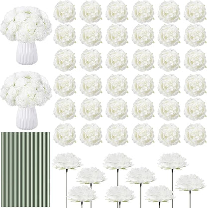 200 Pcs Flowers Long Stem Artificial Rose Bulk, 3.2 Inches Silk Rose Head Flowers Faux for Wedding Bridal Bouquet Independence Day Home Floral DIY Centerpieces Party Decoration(White)
