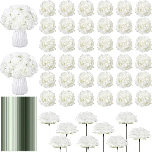 200 Pcs Flowers Long Stem Artificial Rose Bulk, 3.2 Inches Silk Rose Head Flowers Faux for Wedding Bridal Bouquet Independence Day Home Floral DIY Centerpieces Party Decoration(White)