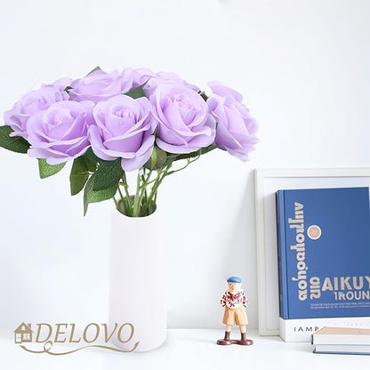 52pcs Lavender Roses Artificial Flowers Fake Flowers Silk Roses with Stems for DIY Wedding Bouquets Bridal Shower Centerpieces Arrangements Party Decorations