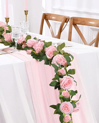 4 Pcs Flower Garland, 26.4 Ft Pink Floral Garland Fake Flowers for Wedding Arch Party Wall Garden Room Decor