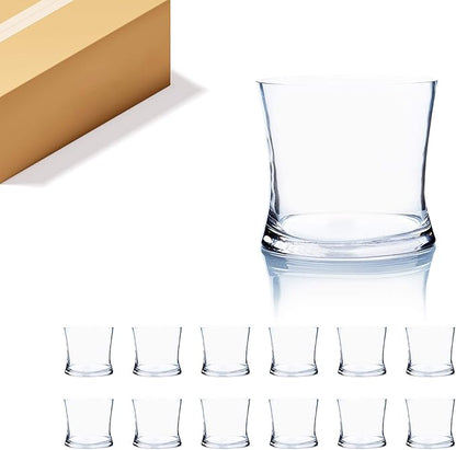 WGV Unique Bouquet Vase Bulk, 5.5" W, 5" H, Clear Short Hurricane Concaved Gathering Glass Floral Candle Holder, Home Wedding Event Decor, 12 Pieces (VHV0505)