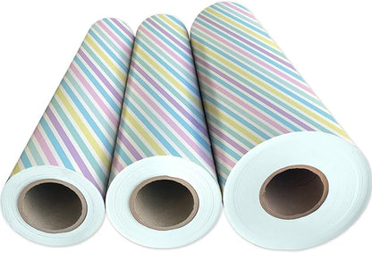 Jillson Roberts Bulk Gift Wrap, Everyday Gift Wrapping Supplies, Pastel Stripe, Full Ream 833 feet x 30 inches