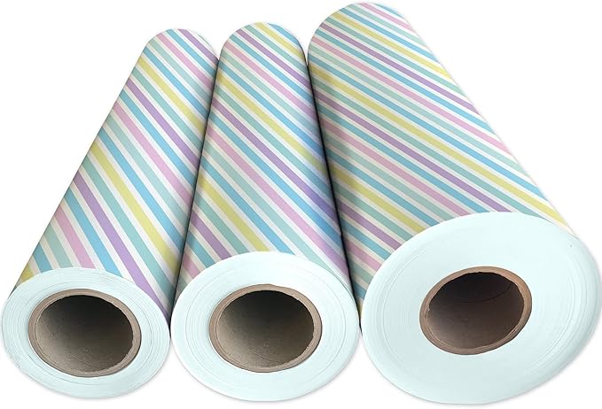 Jillson Roberts Bulk Gift Wrap, Everyday Gift Wrapping Supplies, Pastel Stripe, 1/2 Ream 417 feet x 30 inches