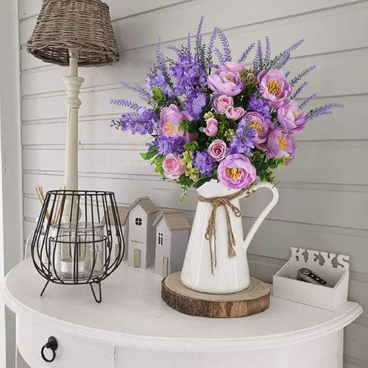HUAESIN Artificial Flowers Silk Rose Peony Bouquets Purple Flowers Artificial Bouquet Silk Flower Arrangements for Home Table Centerpieces Wedding Indoor Outdoor Decorations