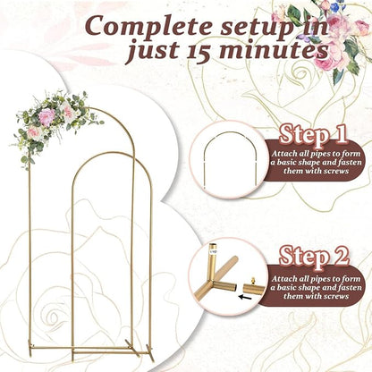 Arch Backdrop Stand for Party,5 FT,6 FT Metal Balloon Arch Stand,Gold Wedding Arch Stand for Birthday Ceremony,Baby Shower,Graduation Decoration