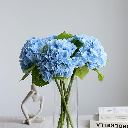 4pcs 21" Faux Blue Hydrangeas Artificial Flowers, Real Touch Silk Hydrangea Flowers with Stems for Bridal Wedding Bouquet Party Home Decor
