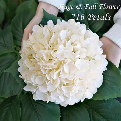 Boho Silk Hydrangea Artificial Flowers, 4Pcs 22" Large Lifelike Flowers,Artificial Hydrangeas for Indoor Bouquet Table Centerpieces Home（Cream/Yellow）