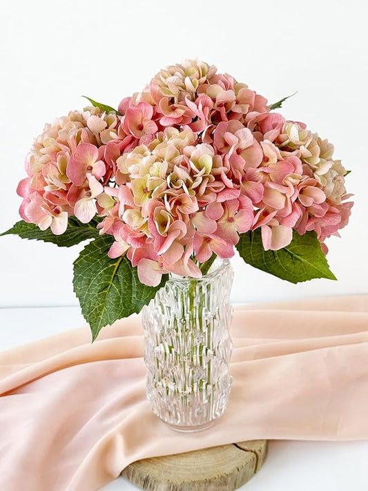 4Pcs 21 inches Real Touch Hydrangeas Artificial Hydrangeas Pink Flowers Faux Hydrangea for Kitchen Living Room Porch Home Decor Baby Shower Party Wedding Christmas Xmas Table Centerpiece