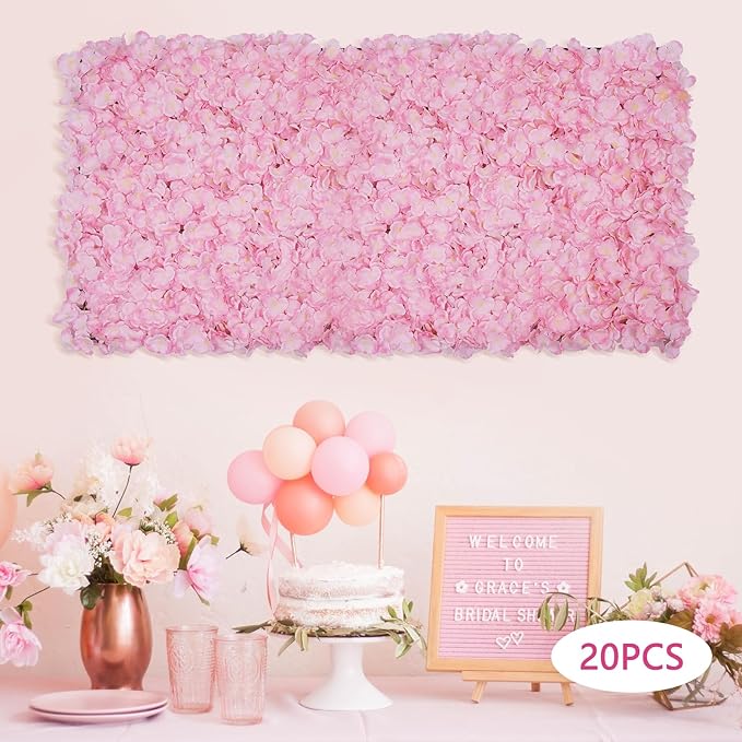 Flower Wall Panels, 20Pcs Artificial Flower Wall 3D Flower Wall Backdrop, 20-Piece Set of Pink Rose Floral Backdrop for Wedding Home Decoration (Light Pink, 23.6 * 15.8in)