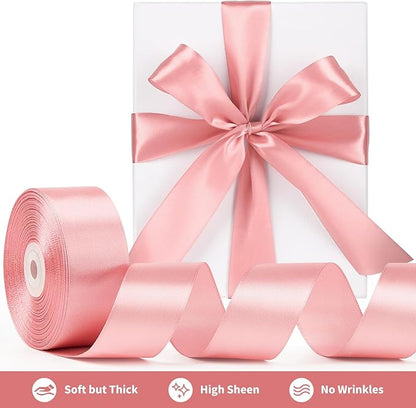 1-1/2 Inch Wide Rose Gold Satin Ribbon, 50 Yards Solid Polyester Fabric Ribbon for Roses Making, Gift Wrapping, Christmas, Wedding Decorations, Crafts, Bows