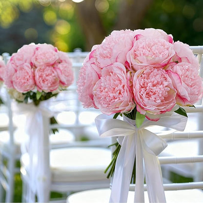 10PCS Pink Realistic Artificial Flowers Peony Fake Silk for Home Office Wedding Table Centerpieces Party Festival Bar Decoration Indoor