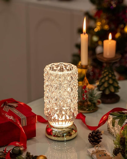 Crystal Vase, Dimmable Cordless Table Lamp, Rechargeable Crystal Light for Home Decor, Bedroom, Livingroom