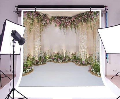 AOFOTO 6x6ft Wedding Backdrop Romance Archway Bridal Shower Flowers Wall Curtain Cradle Ceremony Banner Background for Photography Vinyl Anniversary Birthday Party Decoration Photoshoot Studio Props