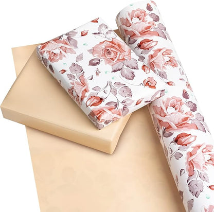 WRAPAHOLIC 30 Inch Reversible Floral Wrapping Paper - 30 Inch X 100 Feet Jumbo Roll Beautiful Pink Floral Design, Perfect for Wedding, Mother's Day, Birthday, Baby Shower
