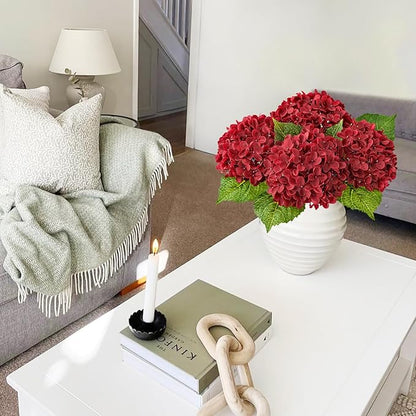 Hydrangea Artificial Flowers, Lifelike Latex Silk Real Touch Faux Hydrangea Flowers, Artificial Hydrangeas Bouquet for Wedding Centerpieces Tables Party Home (Red)