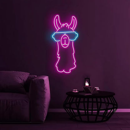 Llama with Sunglasses Neon Sign, Llama with Sunglasses LED Light, Cute AnimalLED Art, Pet Shop Decor, Home & Kids Room Decor, Llama Lover, Animal Lovers - Home & Restaurant Bedroom Art-16.5"x7.8"